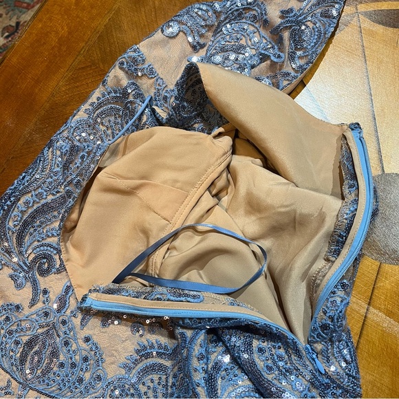 Free People Night Shimmers Pale Blue Beaded Mini Dress Size 6 - Picture 10 of 16